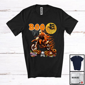 MacnyStore - Boo Ghost Riding Dirt Bike Pumpkin, Horror Halloween Construction Truck Driver, Family Group T-Shirt