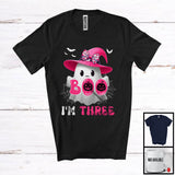 MacnyStore - Boo I'm Three; Adorable 3rd Birthday Halloween Costume Pink Boo Ghost Witch; Family Group T-Shirt