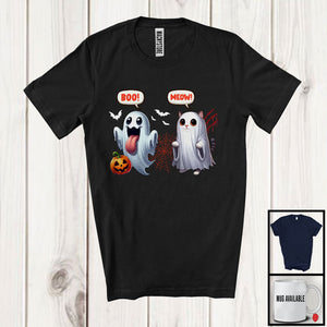 MacnyStore - Boo Meow; Humorous Halloween Boo Ghost Costume Cat Lover; Pumpkin Family Group T-Shirt