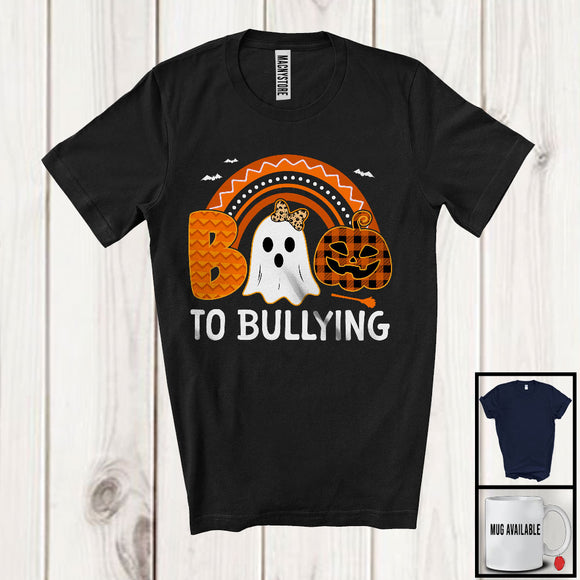 MacnyStore - Boo To Bullying; Scary Halloween Costume Boo Ghost Lover Rainbow; Anti Bully Unity Day Orange Plaid T-Shirt