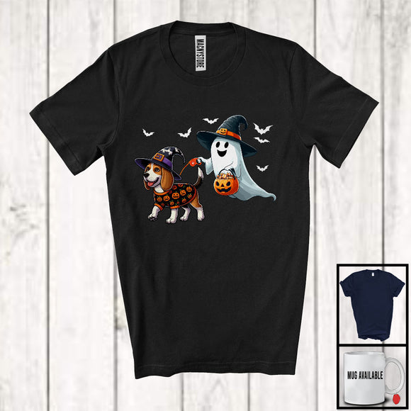 MacnyStore - Boo Walking With Beagle; Lovely Halloween Costume Witch Ghost; Family Group T-Shirt