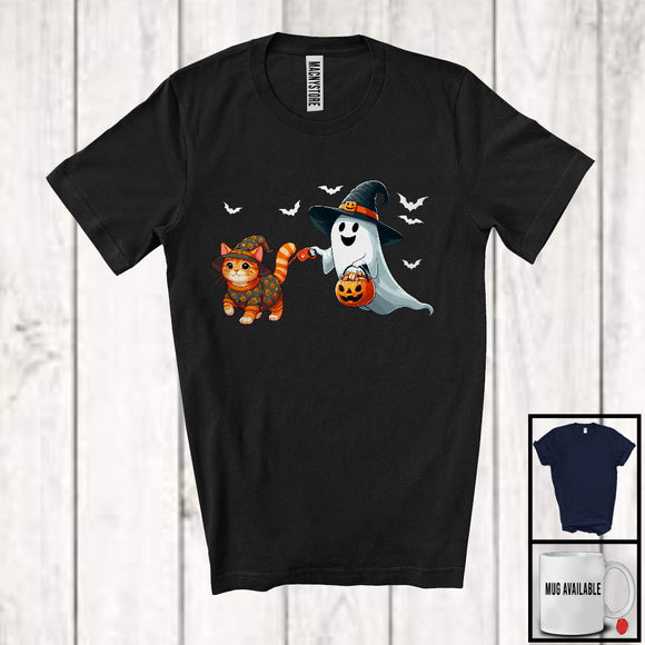 MacnyStore - Boo Walking With Cat; Lovely Halloween Costume Witch Ghost; Family Group T-Shirt