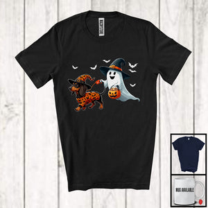 MacnyStore - Boo Walking With Dachshund; Lovely Halloween Costume Witch Ghost; Family Group T-Shirt