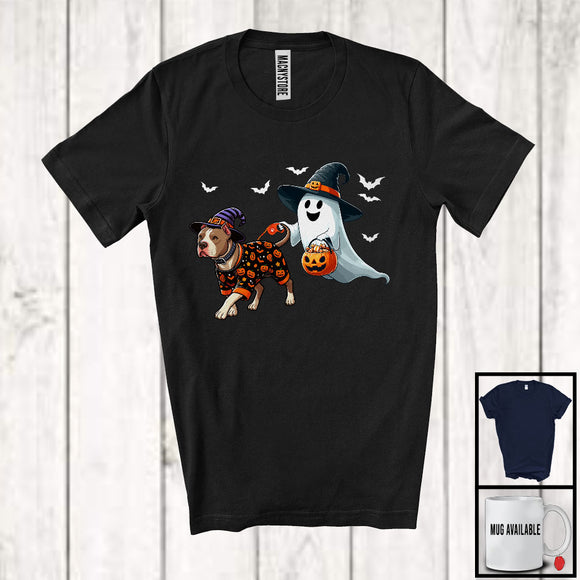 MacnyStore - Boo Walking With Pit Bull; Lovely Halloween Costume Witch Ghost; Family Group T-Shirt