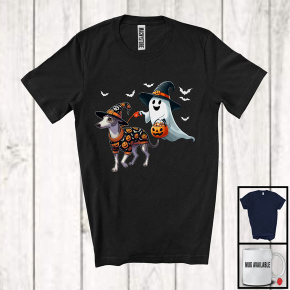 MacnyStore - Boo Walking With Whippet; Lovely Halloween Costume Witch Ghost; Family Group T-Shirt