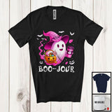 MacnyStore - Boo-jour; Lovely Halloween Costume Pink Boo Ghost Witch Coffee Lover; Family Group T-Shirt