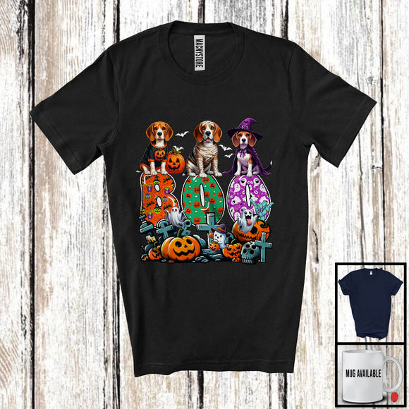 MacnyStore - Boo; Spooky Halloween Three Pumpkin Mummy Witch Beagles Owner; Family Group T-Shirt