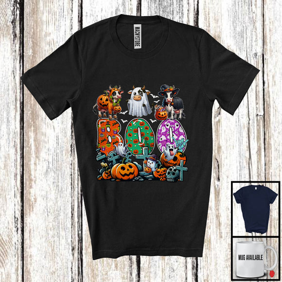 MacnyStore - Boo; Spooky Halloween Three Pumpkin Mummy Witch Cows Owner; Family Group T-Shirt