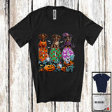 MacnyStore - Boo; Spooky Halloween Three Pumpkin Mummy Witch Dachshunds Owner; Family Group T-Shirt