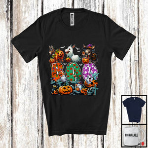 MacnyStore - Boo; Spooky Halloween Three Pumpkin Mummy Witch Donkeys Owner; Family Group T-Shirt