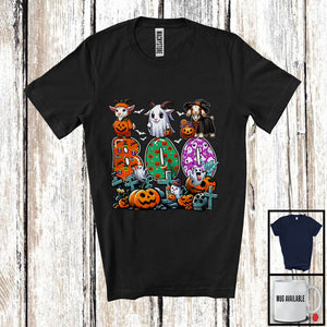 MacnyStore - Boo; Spooky Halloween Three Pumpkin Mummy Witch Goats Owner; Family Group T-Shirt