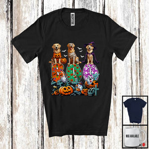 MacnyStore - Boo; Spooky Halloween Three Pumpkin Mummy Witch Golden Retrievers Owner; Family Group T-Shirt