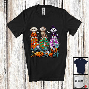 MacnyStore - Boo; Spooky Halloween Three Pumpkin Mummy Witch Malteses Owner; Family Group T-Shirt