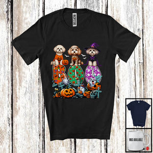 MacnyStore - Boo; Spooky Halloween Three Pumpkin Mummy Witch Maltipoos Owner; Family Group T-Shirt