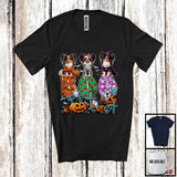 MacnyStore - Boo; Spooky Halloween Three Pumpkin Mummy Witch Papillons Owner; Family Group T-Shirt