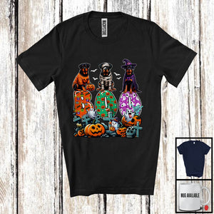 MacnyStore - Boo; Spooky Halloween Three Pumpkin Mummy Witch Rottweilers Owner; Family Group T-Shirt