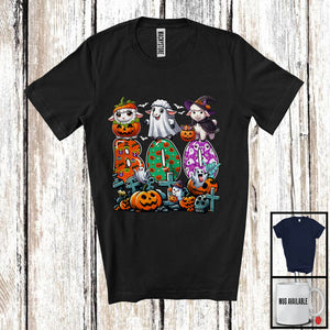 MacnyStore - Boo; Spooky Halloween Three Pumpkin Mummy Witch Sheeps Owner; Family Group T-Shirt