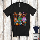 MacnyStore - Boo; Spooky Halloween Three Pumpkin Mummy Witch Sloths Owner; Family Group T-Shirt