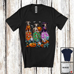 MacnyStore - Boo; Spooky Halloween Three Pumpkin Mummy Witch Whippets Owner; Family Group T-Shirt