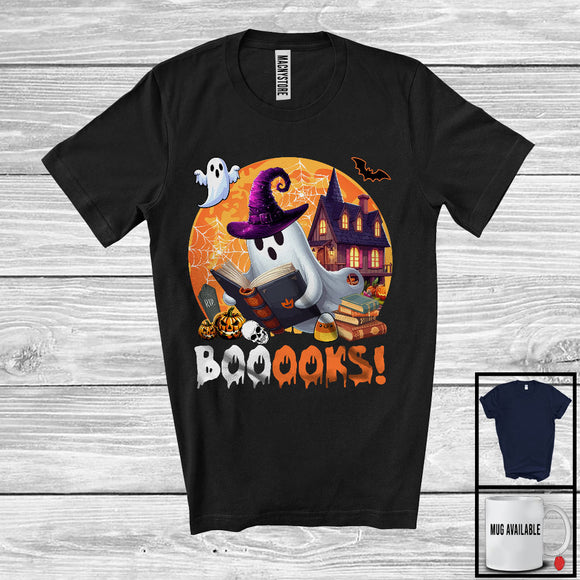 MacnyStore - Booooks, Horror Halloween Costume Ghost Boo Reading Books, Librarian Library Lover T-Shirt