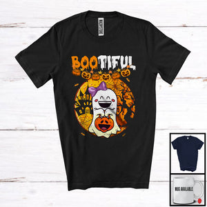 MacnyStore - Bootiful, Adorable Halloween Costume Beautiful Ghost Boo, Carved Pumpkin Family Group T-Shirt