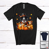 MacnyStore - Border Collie With Coffee Smoothie, Wonderful Thanksgiving Pumpkins Drinks Fall Leaves T-Shirt