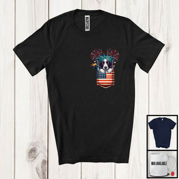 MacnyStore - Border Collie in American Flag Pocket, Adorable 4th Of July Border Collie Owner, Patriotic T-Shirt