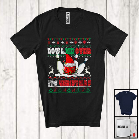 MacnyStore - Bowl Me Over Christmas; Cheerful X-mas Lights Sweater Bowling Player; Sport Playing T-Shirt