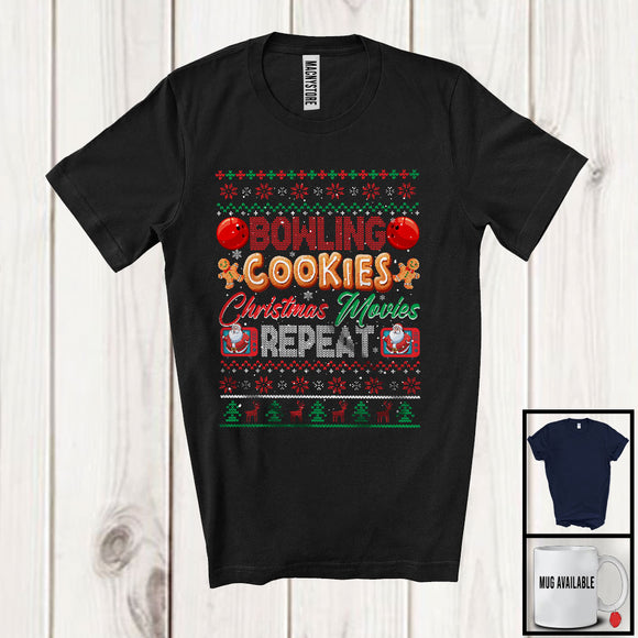 MacnyStore - Bowling Cookies Christmas Movies Repeat; Amazing X-mas Sweater Santa Bowling Player T-Shirt