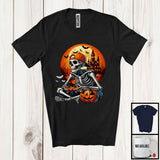 MacnyStore - Boys Skeleton Playing Games; Creepy Halloween Costume Moon Pumpkin; Gamer Gaming T-Shirt