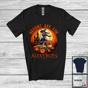 MacnyStore - Brooms Are For Amateurs; Creepy Halloween Moon Witch On Ambulance Lover; Family Group T-Shirt