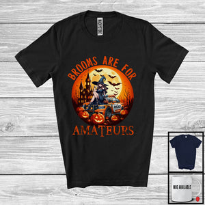 MacnyStore - Brooms Are For Amateurs; Creepy Halloween Moon Witch On Police Car Lover; Family Group T-Shirt