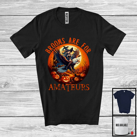 MacnyStore - Brooms Are For Amateurs; Creepy Halloween Moon Witch Riding Eagle Lover; Family Group T-Shirt