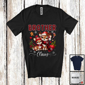 MacnyStore - Brother Claus; Lovely Christmas Red Plaid Reindeer Lover; X-mas Snowing Family Group T-Shirt