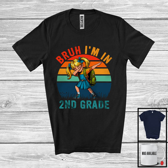 MacnyStore - Bruh I'm In Second Grade; Lovely Back To School Dabbing Girl 2nd Grade; Vintage Retro Students T-Shirt