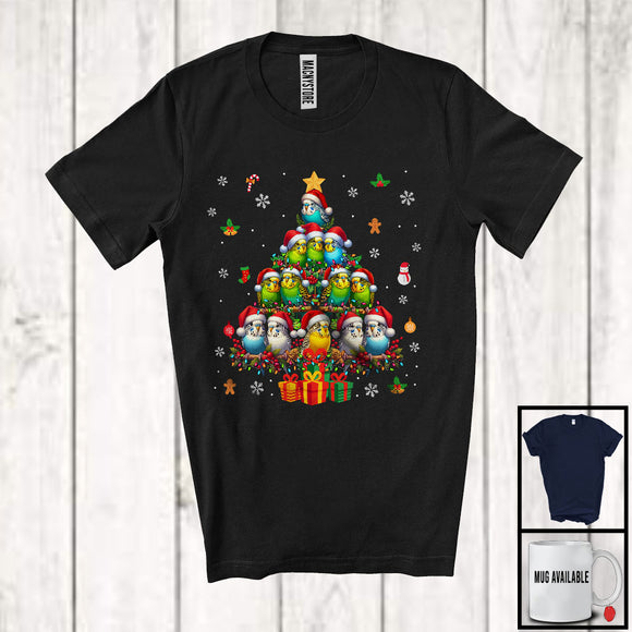 MacnyStore - Budgie Christmas Tree; Adorable X-mas Lights Santa Budgie Bird; Snowing Family Group T-Shirt