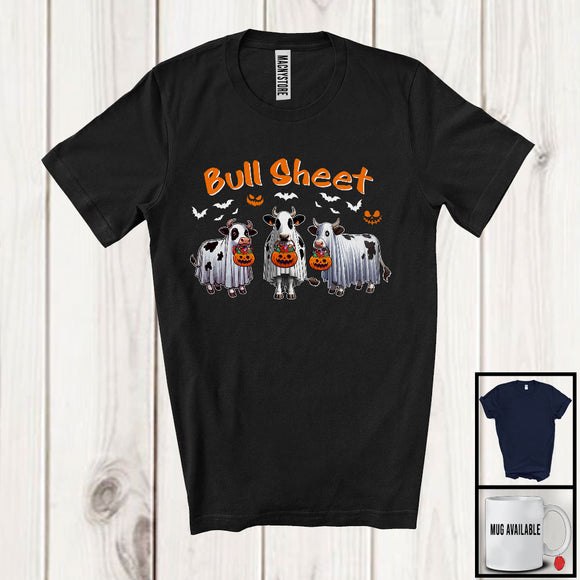 MacnyStore - Bull Sheet; Scary Halloween Costume Three Ghost Cows Trick Or Treat; Farmer Farm Animal T-Shirt