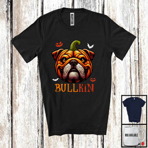 MacnyStore - Bullkin; Awesome Halloween Cosplay Bulldog Lover Pumpkin Face; Matching Family Group T-Shirt