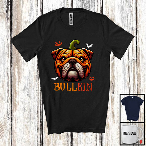 MacnyStore - Bullkin; Awesome Halloween Cosplay Bulldog Lover Pumpkin Face; Matching Family Group T-Shirt