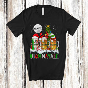 MacnyStore - Buon Natale Merry Christmas; Humorous Three Beer of Glasses; Italian Drinking Drunker Group T-Shirt