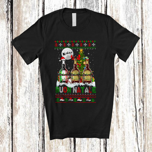 MacnyStore - Buon Natale Merry Christmas; Humorous Three Whiskey of Glasses; Italian Sweater Drinking Drunker T-Shirt