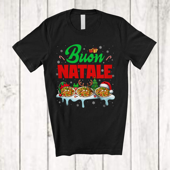 MacnyStore - Buon Natale; Adorable Christmas Lights Three Santa Elf Reindeer Pasta; Italian Food Lover T-Shirt