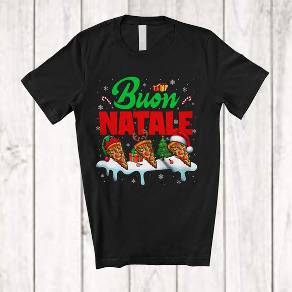 MacnyStore - Buon Natale; Adorable Christmas Lights Three Santa Elf Reindeer Pizza; Italian Food Lover T-Shirt