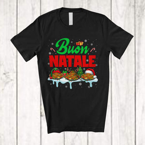 MacnyStore - Buon Natale; Adorable Christmas Lights Three Santa Elf Reindeer Spaghetti; Italian Food Lover T-Shirt