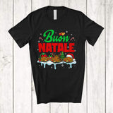 MacnyStore - Buon Natale; Adorable Christmas Lights Three Santa Elf Reindeer Spaghetti; Italian Food Lover T-Shirt