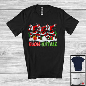 MacnyStore - Buon Natale; Adorable Merry Christmas Italian Three Dabbing Santa; Snowing Family Group T-Shirt