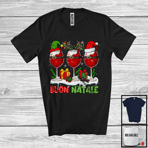 MacnyStore - Buon Natale; Adorable Merry Christmas Italian Three Wine Glasses; Snow Drinking Drunker T-Shirt