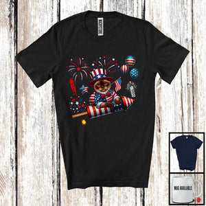 MacnyStore - Burmese Cat Riding Firecracker, Amazing 4th Of July American Flag Firecracker, Animal Cat Lover T-Shirt