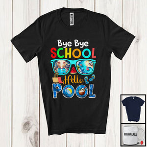 MacnyStore - Bye Bye School Hello Pool, Colorful Summer Vacation Sunglasses Pool Lover, Students Group T-Shirt