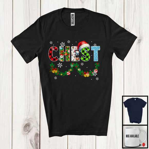 MacnyStore - CHEST; Humorous Christmas Plaid Tinsel Ornaments; Nuts Chest X-mas Couple Family Group T-Shirt